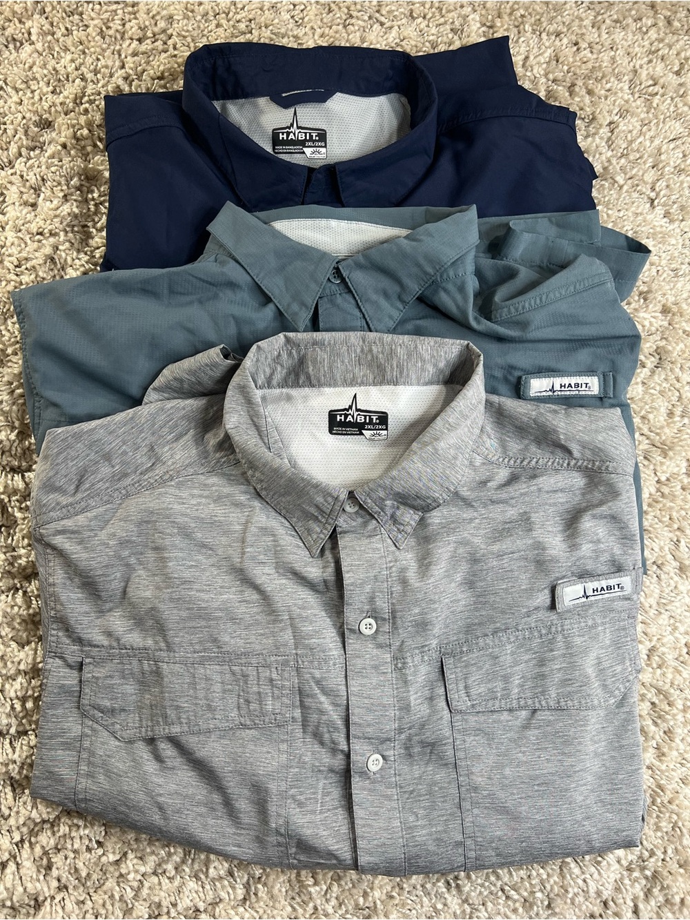 HABIT Men's Casual Button-Down Shirt - Gray, Teal, Navy (3-Pack)